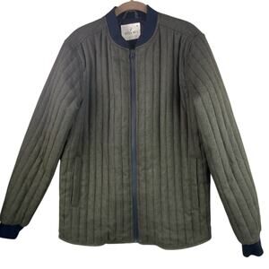 Stitch Note Quilted Jacket Size M Olive Green Zip Up